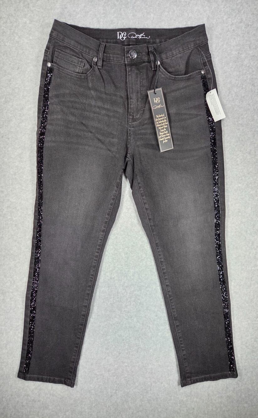 DG2 Diane Gilman Black Crystal Side Stripe Skinny Jeans NWT 10P New with Tags